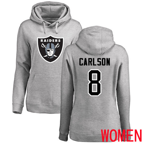 Oakland Raiders Ash Women Daniel Carlson Name and Number Logo NFL Football #8 Pullover Hoodie Sweatshirts->women nfl jersey->Women Jersey